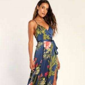 Still the One Blue Floral Print Satin Maxi Dress